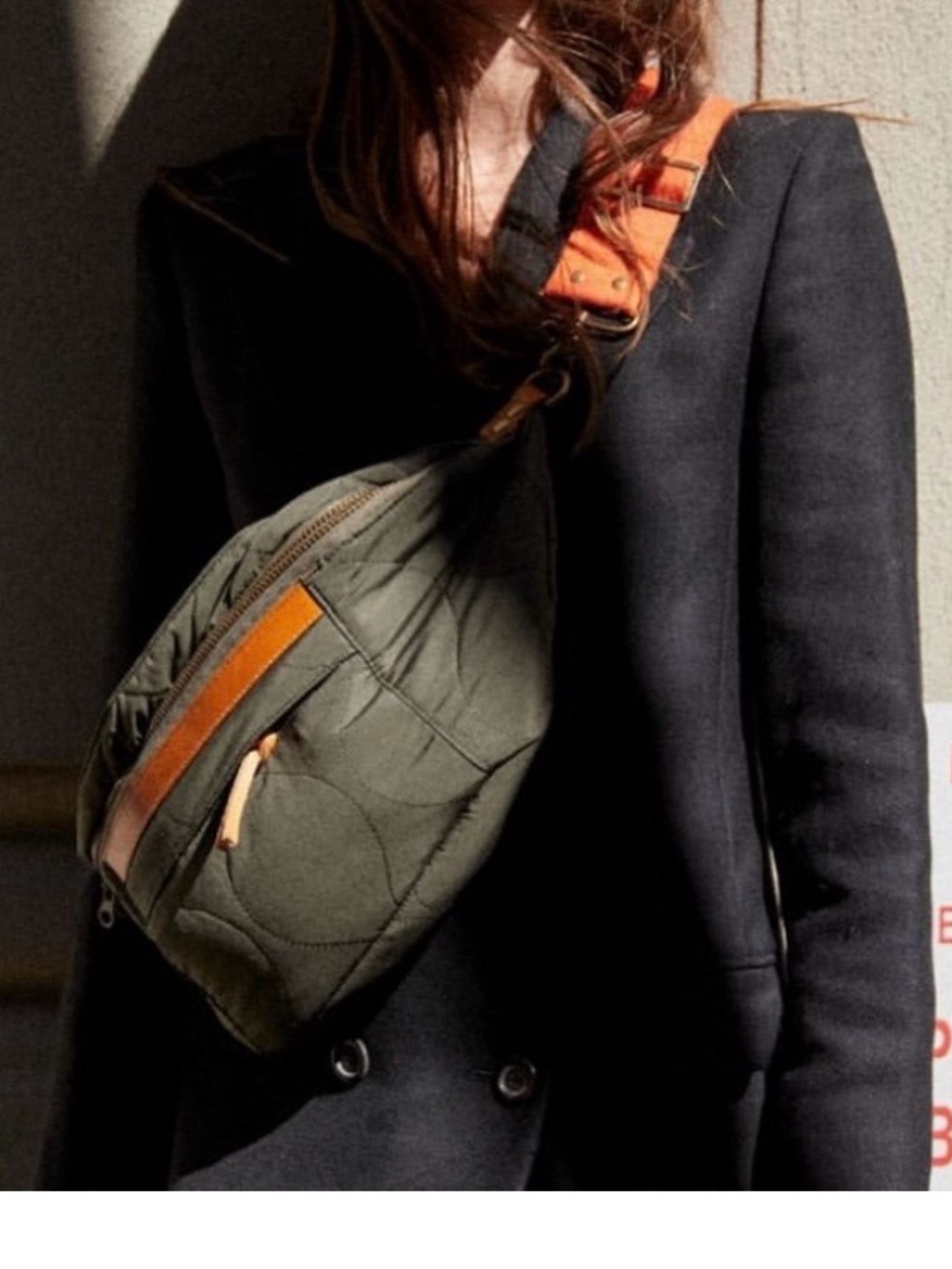 PARKER THATCH  Quilted Olive Crossbody Sling with Tan Accent